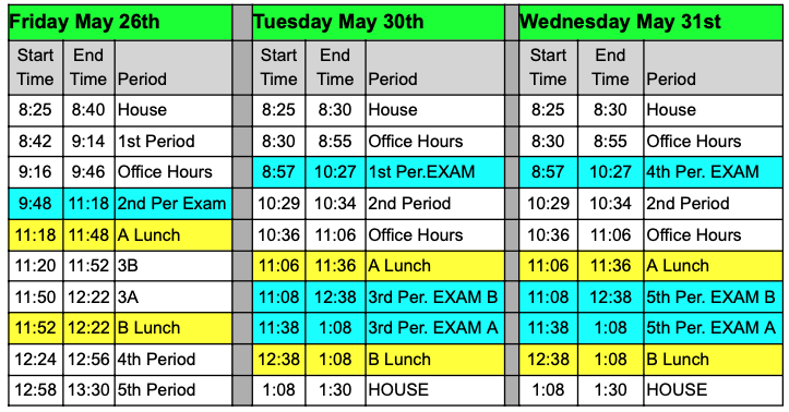 HS Exam Schedule